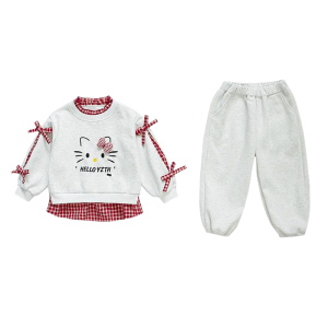 Christmas gifts Halloween Kawaii Hello Kitty Girls Sweatshirts Sweater Pants Set Anime 2025 New Children Fashion Cartoon Childrens Clothing Girls Clothes