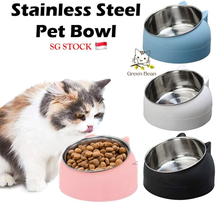 [SG SELLER]Raised Cat Bowl Tilted 15° Slanted Elevated Feeder NonSpill