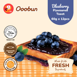 Ooobun Blueberry Flavoured Toast Bread 60g x 12pcs | Soft Custard-Filled Breakfast Snack | Halal Certified
