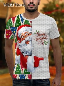 Christmas Elk Print T Shirt for Men Harajuku Streetwear Fashion O-Neck Short Sleeve Tees Tops New Year Gift Oversized T-Shirts