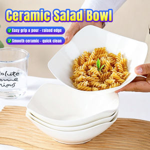 Talao White Square Ceramic Salad Bowl Household Tableware Pasta Fruit Serving Bowl Large Capacity 1Pc