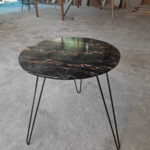meja bulat aesthetik motif marmer meja kaki besi hitam DIAMETER 50CM