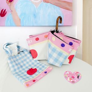 YONUO Dù xếp hoa sành điệu với bảo vệ khỏi ánh mặt trời UPF50 + tay cầm bằng gỗ thanh lịch và túi đồng bộ cho nữ