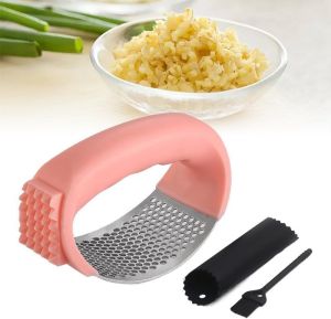2025 New Upgraded Garlic Press Rocker Stainless Steel Presser Mincer Crusher Masher With Peeler and Cleaning Brush Chopper for Smash Kitchen Gadgets Tools (Black)