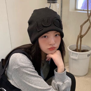 หมวกไหมพรมถักมือสไตล์วินเทจสไตล์เกาหลีสำหรับผู้หญิงในฤดูหนาวกันหนาวกันลม