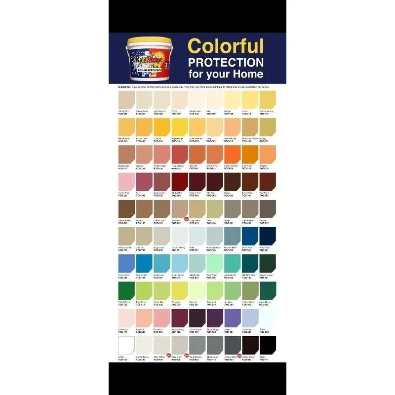 RAIN OR SHINE COLOR CHART COMPLETE GUIDE FOR COLORS ELASTOMERIC