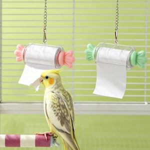 OUTOPEN Candy Shape Parrot Shredding Toy with Rolling Paper Hanging Chain Bird Shred Paper Toy Funny Plastic Bird Cage Chew Toy For Pet Bird