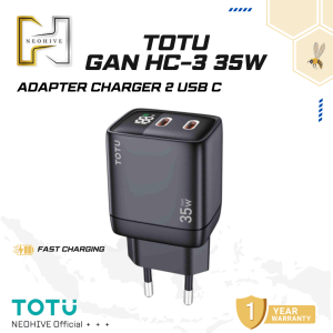 TOTU Adapter Charger HC3‑EU Display Charger GAN 35W Dual USB C EU Plug fast charging