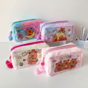 LEIFNYDI Plush PVC Capybara Plush Pen Bag Cosmetics Storage Pencil Case Capibara Plush Pencil Pouch Students Writing Tools Large Cartoon Capybara Pencil Bag Student