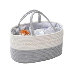 Large Cotton Rope Baby Product Storage Basket for Diapers Nappy Wet Wipes Organization with Detachable Partition
