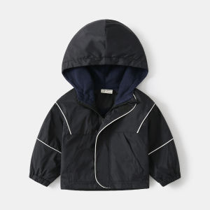 Rolanko 2-7 Years Childrens Boys Top Hoodie Waterproof Windbreaker Jacket Kids Baby Jacket Fleece Hooded Zipper Coat Outerwear Autumn Winter Thicken Casual Wear Black Blue Orange