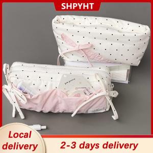 [COD] SHPYHT Local delivery Ship within 24 hours Cute Polka Dot Bow Pencil Case White With Pink Accessories Large Capacity Zipper Pencil Bag Student Stationery School Supplies