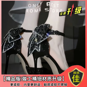 [Free Shipping] Spring And Autumn Bridal 18Th Birthday Crystal Princess Bowknot High-Heeled Wedding Shoes For Women Strappy Thin Heel Sandals