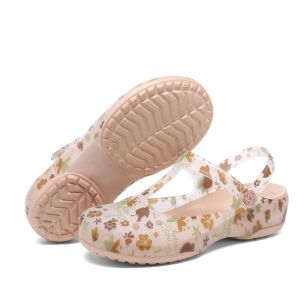 [Free Shipping] Dongguan Gentle Print Closed-Toe Jelly Transparent Clog Shoes New Outdoor Wear Dual-Purpose Nurse Shoes