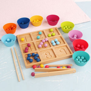 Montessori Clip Beads Eliminating Wooden Toys For Kids Learning Materials Eye Coordination Toys For Hand Toddlers Colour Matching Sorting Bead Holder Chopstick And Spoon Training Toy