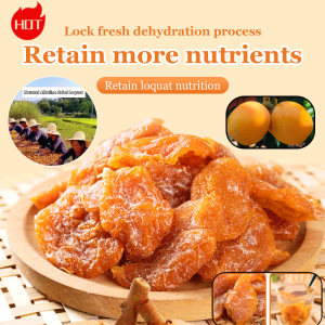Seedless bamboo salt dried loquat Healthy and nutritious 0 fat 0 sucrose Natural ingredients rich in vitamin B Plump flesh Soothes the throat and lungs Loquat preserved fruit Loquat flesh is thicker Better taste