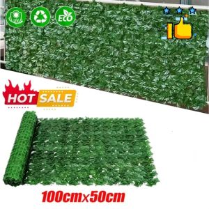 50×100CM Artificial Leaves Wall Fence Faux Hedge Privacy Grass Wall Panel Garden Decor