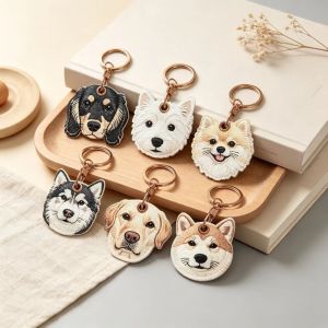 HEALMEYOU Sheep PU Dog Keychain Imitation Embroidery Corgi Husky Bag Charms Animal Keyring Cartoon Puppy Pendant Car Keychain