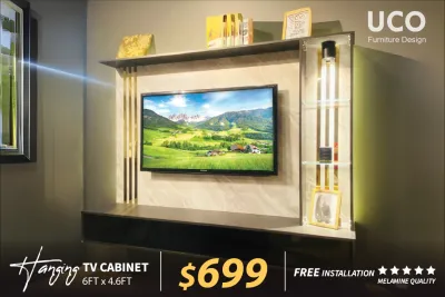 UCO HMTC11 6FT HANGING TV CONSOLE WITH GLASS SHELF