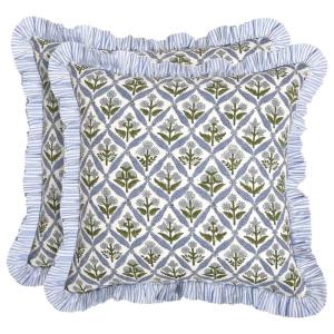 2 Piece Flower Design Cushion Covers with Ruffled Edges Soft Machine Washable Fabric Pillowcases Home Interior Decors