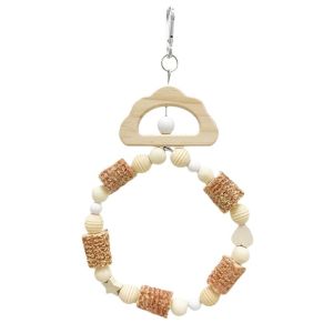 OUTOPEN Wooden Parrot Chewing Toy Hanging Ring-shaped Bird Swing Toy Garland Style Bite Resistant Bird Foraging Swing Bird Cage Use