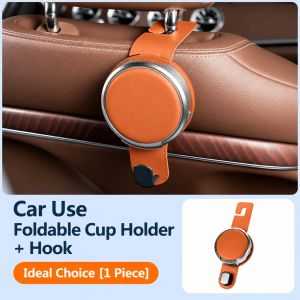 JBMBHC 1/2PCS Foldable Car Seat Cup Holder And Hook 2 In 1 Space Saving Headrest Mount For Bubble Tea Water Bottle Bag Hanger Car Interior Decor