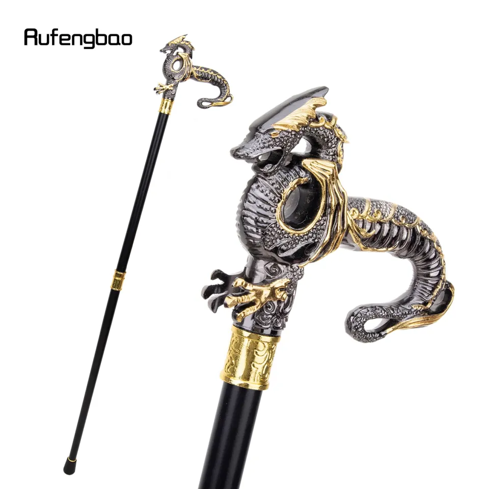 Black Luxury Dragon Walking Cane Fashion Decorative Walking Stick Gentleman  Elegant Cosplay Cane Knob Crosier 93Cm