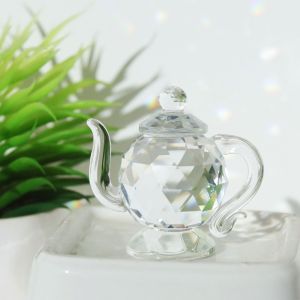 FULUPUGANG Clear Crystal Teapot Figurine Mini Teapot shape Teapot Sculpture Ornament Collection Ornament Glass Teapot Living Room