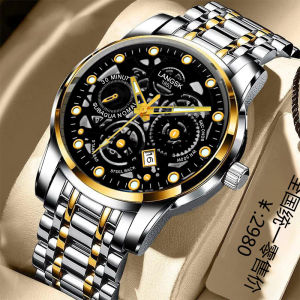 【In Stock】HOL Luxury watch for men relo water proof original Creative Dial Automatic Movement Wrist Watch For Man gold/black calendar luminous display Stainless Steel Strap