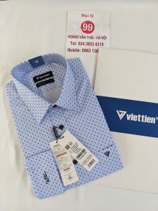 [Việt Tiến ] Sơ Mi Dài Tay - Regular (Suông) - Vạt Bầu - Họa tiết hoa tuyết trên nền caro nhỏ- size 41 (lẻ size)
