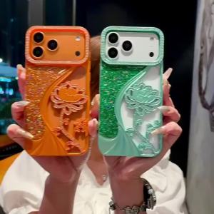 Glitter Flower Cover Funda For iPhone 17 Pro Max 16 Pro Max Luxury Case For iPhone 14 Pro 15 Plus 13 12 Shiny Soft Shockrof Case