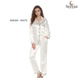 SERESA Women Satin Pyjamas Set Baju Tidur Wanita Soft Silk Sleepwear Pyjamas Set Homewear