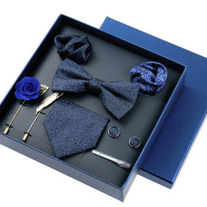 8-piece Set Bussiness Blue Ties For Mans Floral Brooches Pin Cufflinks Tie Clips Butterfly Bowtie Wedding Accessori Gift Box Set2026