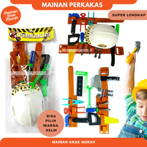 Mainan Alat Tukang Pertukangan Perkakas / Tool Set Anak Helm Sabuk Tukang Tukangan Proyek Konstruksi Engineer Bangunan