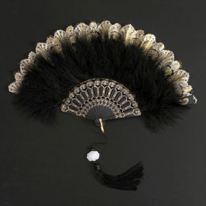 Lace Feather Fan Lolita Dance Folding Fan Retro Decorative Hanfu Hand Fans for Women Cosplay Accessories Party Wedding Gift