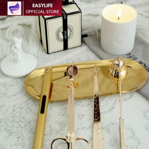 Bộ phụ kiện nến thơm Phụ kiện nến thơm trang trí 5 món kim loại cao cấp không gỉ (Khay chuông khều kéo Bật lửa)