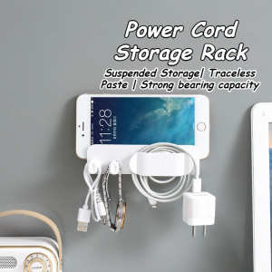 Wall Plug Storage Hook Rack Mobile Phone Charging Stand Plastic Paste Wall Mounted Organizer
