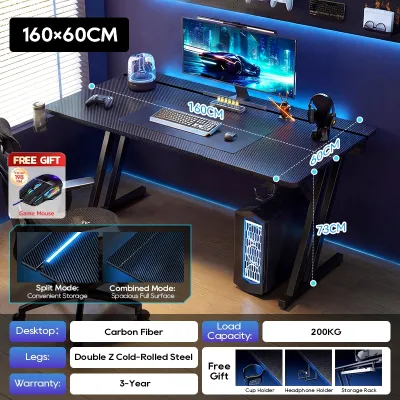 Xpanse Carbon Fibre Z-Type Gaming Office Computer Study Table Split-Top With Easy Cable Tidy
