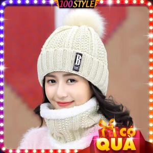 Set 2 Món Nón Len Cục Bông Và Khăn Cổ Chữ B Dày Ấm - 100style