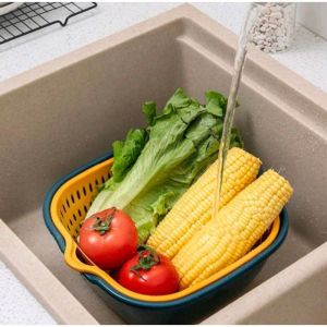 Keranjang Saringan Wadah Cuci Buah Sayur 2 Layer / Baskom Set Tempat Tirisan Sayuran Double Layers / Portable Hanging Drain Basket