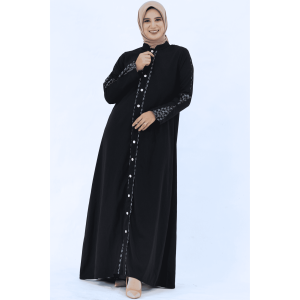 Kamila Abaya Jetblack Woolpeach - Dress Hitam Wanita Cantik
