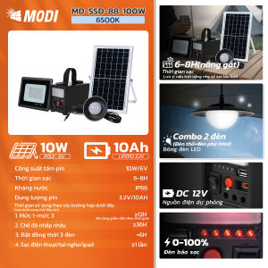 Bộ pin tích điện di động đa năng năng lượng mặt trời MODI 12Ah thích hợp cho hoạt động ban đêm dã ngoại cắm trại