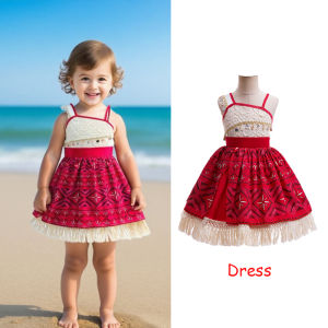 Disney Movie Moana Costume for Baby Girl One-Shoulder Suspender Dress Necklace Wig Halloween Carnival Birthday Party Performance Dress Accessories Outfit