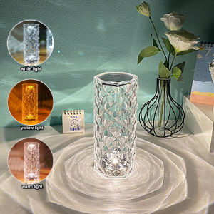 LED Crystal Lamp USB Rechargeable Acrylic Rose Diamond Bedside Table Lamps Room Decor Atmosphere Touch Remote Control Night Lights for Restaurant Bar