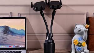 DaisyInner Dual Phone Holder for Car 360 ° Rotatable Car Mount Long Flexible Neck Adjustable Double Holder Universal Size Fits for Most 2 Phones 2.6"-4.3" Phone (Cradle)