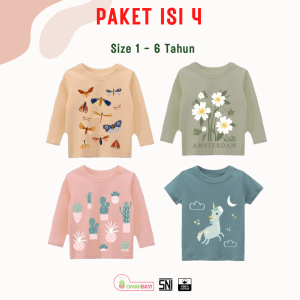 PROMO HEMAT Kaos Anak Perempuan 1-6 tahun Beli 3 Gratis 1 - Dapat Paket isi 4 pcs Kaos Kiddosaurus Cewek - Kaos Lengan Panjang Anak Perempuan 1 sampai 6 tahun - Toko Omah Bayi