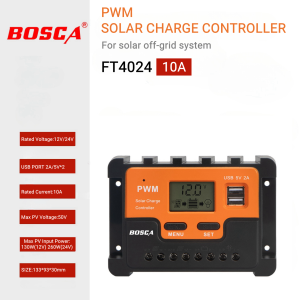 BOSCA Solar Charge Controller PWM 12V 24V AUTO 10A 20A 30A 40A LCD Display USB Output Parameters Adjustable Temperature Compensation FT4024