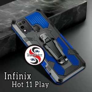 Case Infinix Hot 11 Play Casing Armor Belt Clip Kick Standing Cover Hardcase Robot