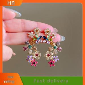 HB Romantic Colorful Zircon Flower Earrings For Women Girls Fashion Sweet Waterdrop Flower Earrings Exquisite Party Jewelry Gifts
