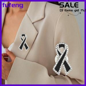 fufeng 1 3 5Pcs Black Rhinestones Ribbon Brooch Funerals Memorial Pin For Woman Men Suit Dress Shirt Accessories Mourning Badge